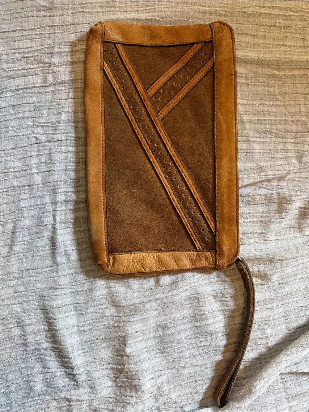 Brown Leather & Suede Wrist Clutch